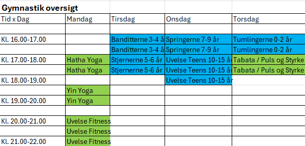 Gymnastik program 2026